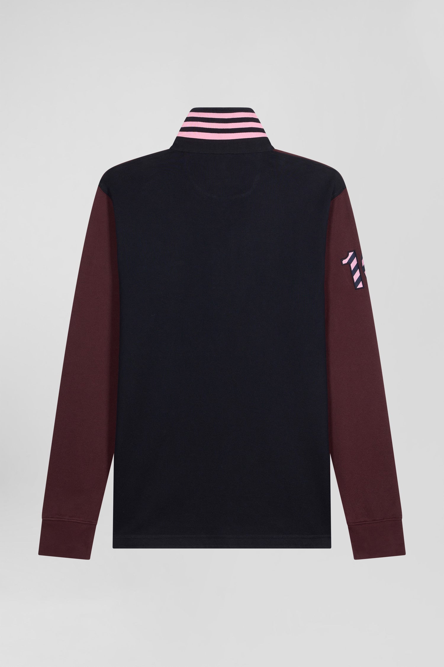 Regular burgundy long-sleeved cotton rugby shirt with sleeve N°10 embroidery