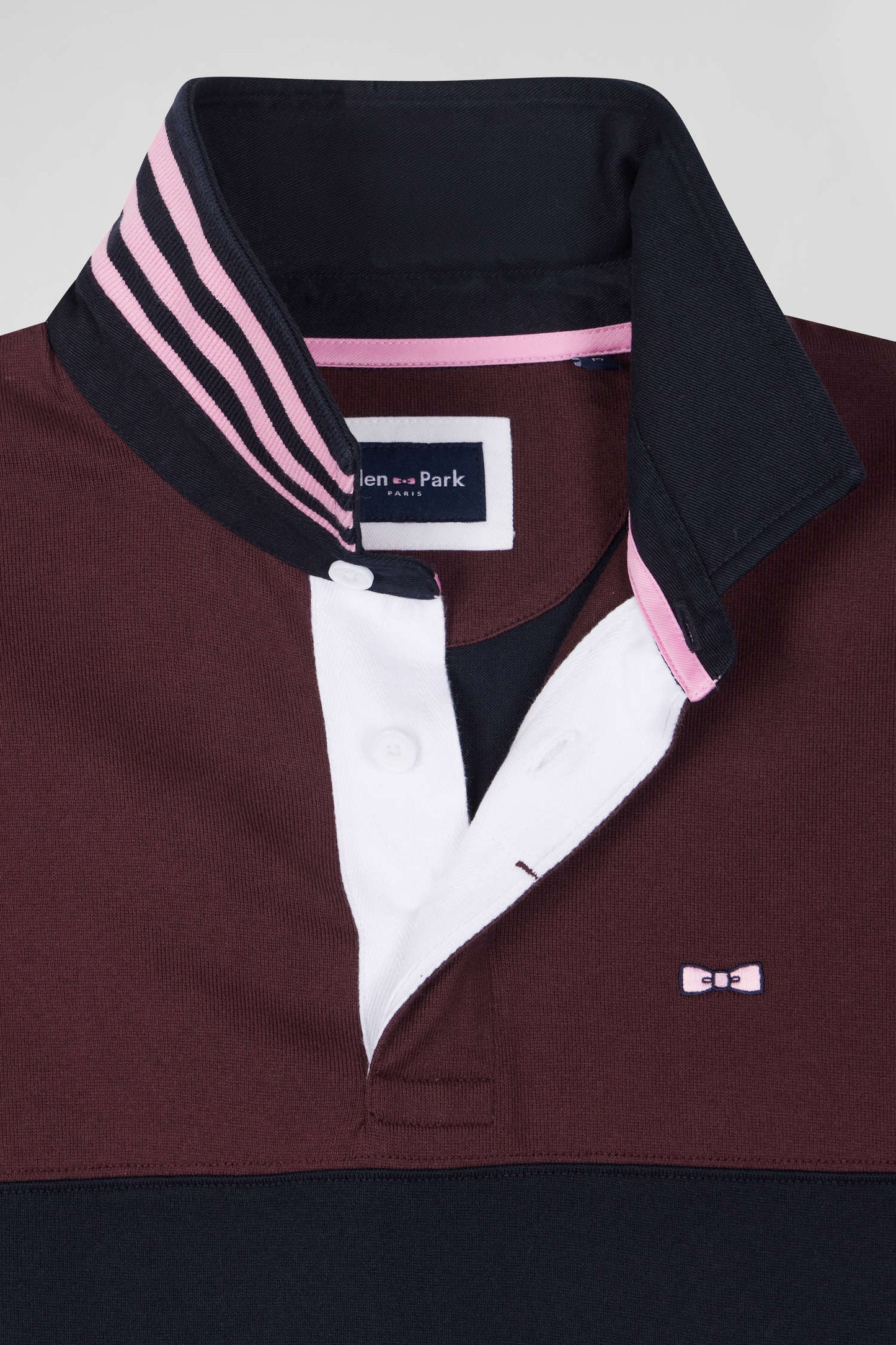 Regular burgundy long-sleeved cotton rugby shirt with sleeve N°10 embroidery