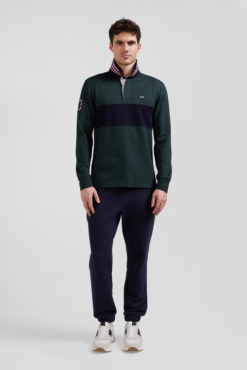 Regular green long-sleeved cotton rugby shirt with sleeve N°10 embroidery - Image 1