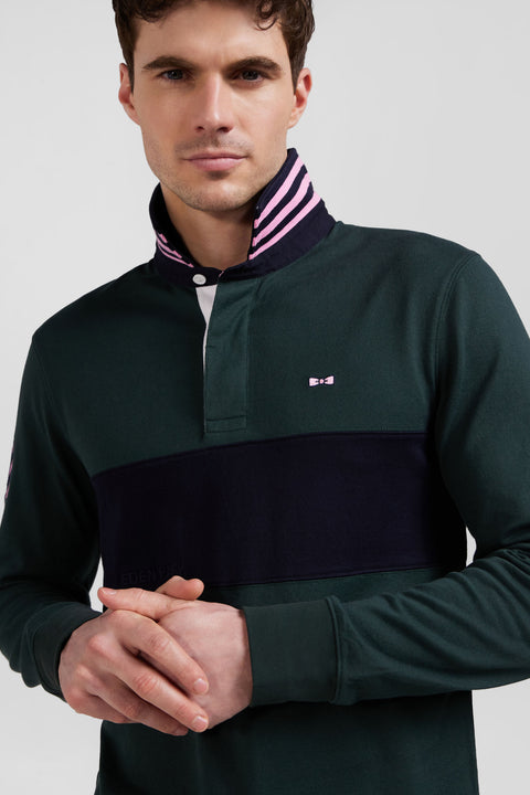 Regular green long-sleeved cotton rugby shirt with sleeve N°10 embroidery - Image 3