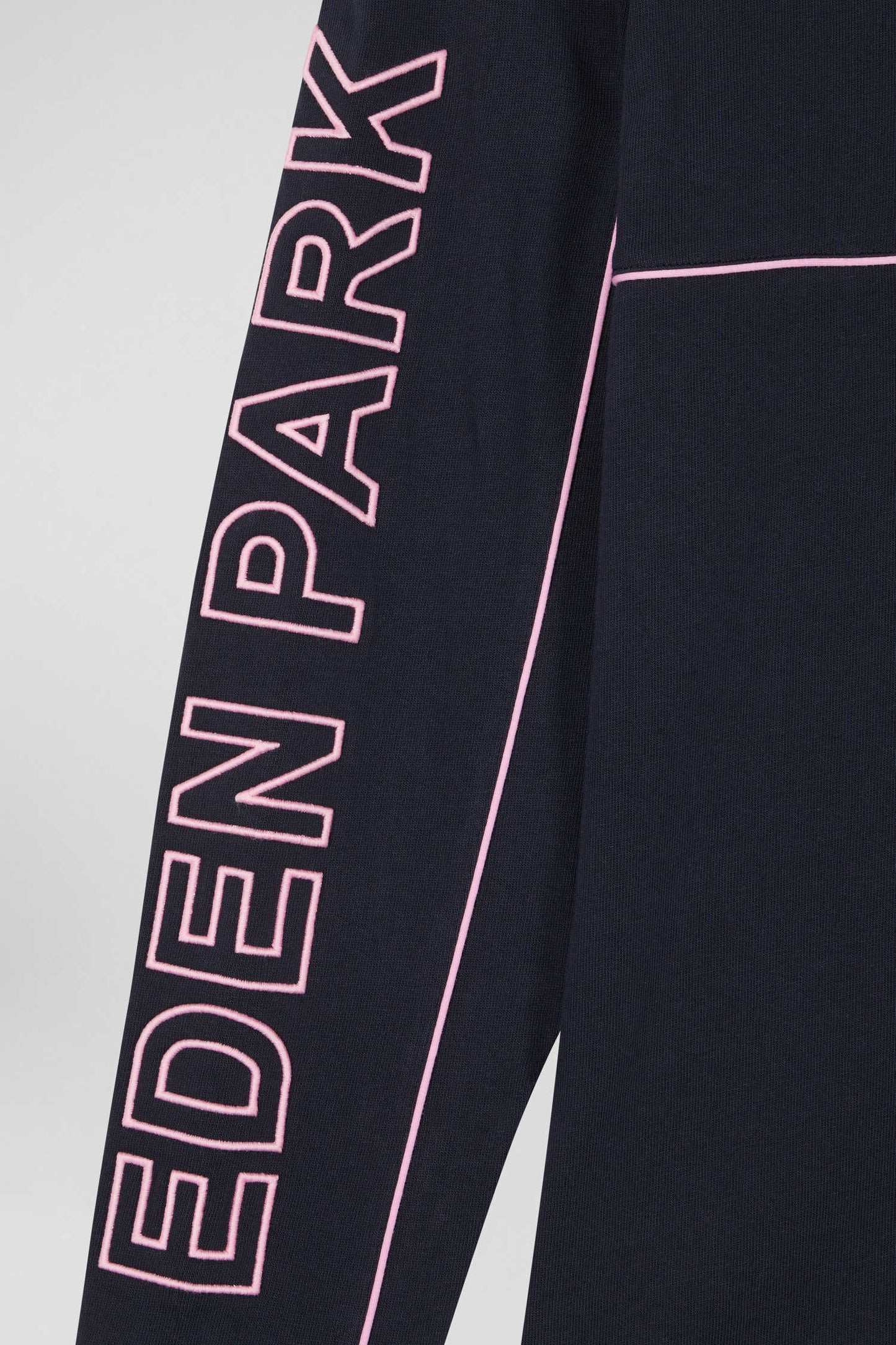 Regular navy long-sleeved cotton rugby shirt with pink piping and Eden Park embroidery