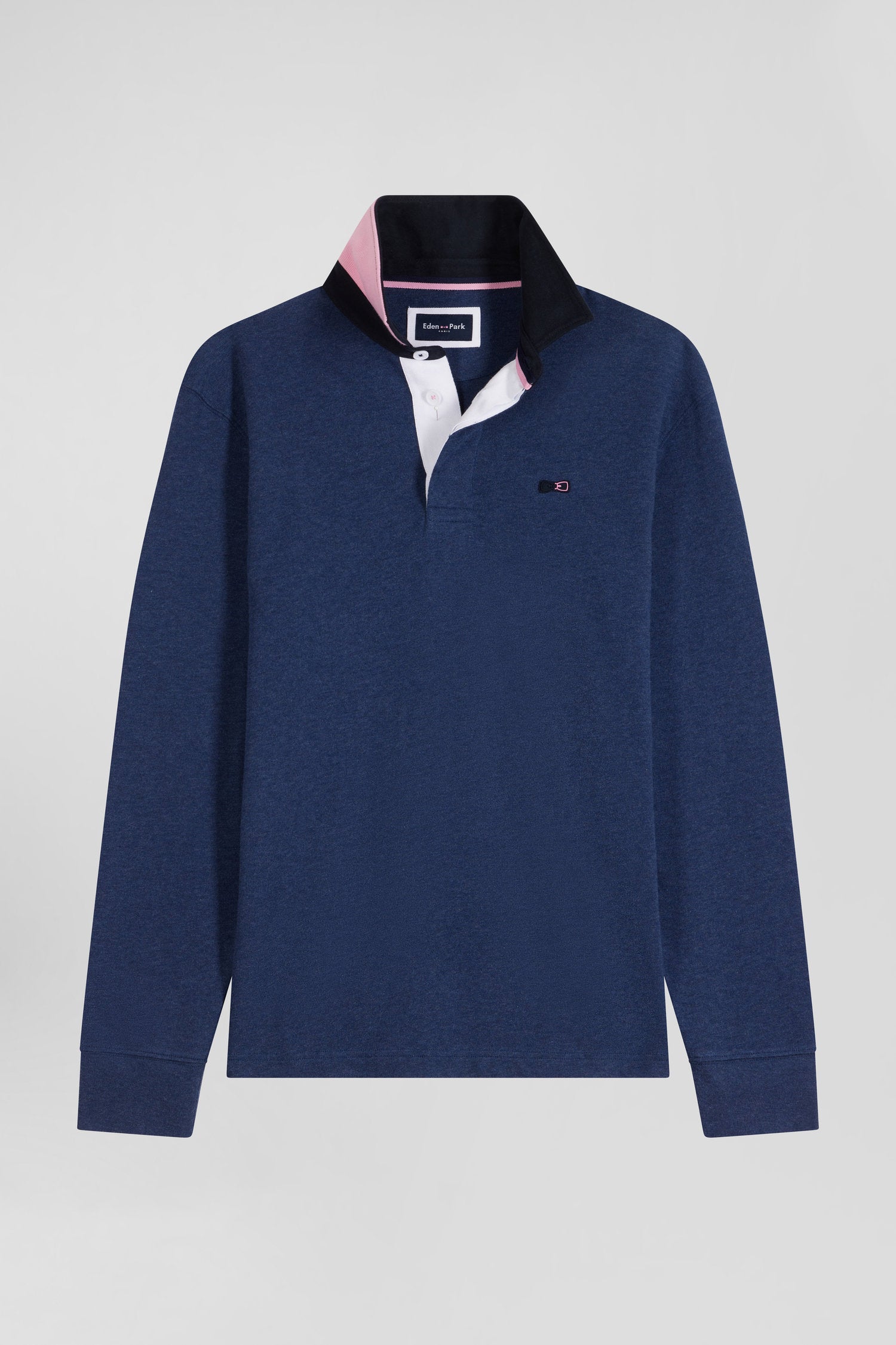 Regular navy long-sleeved cotton rugby shirt with bow tie details