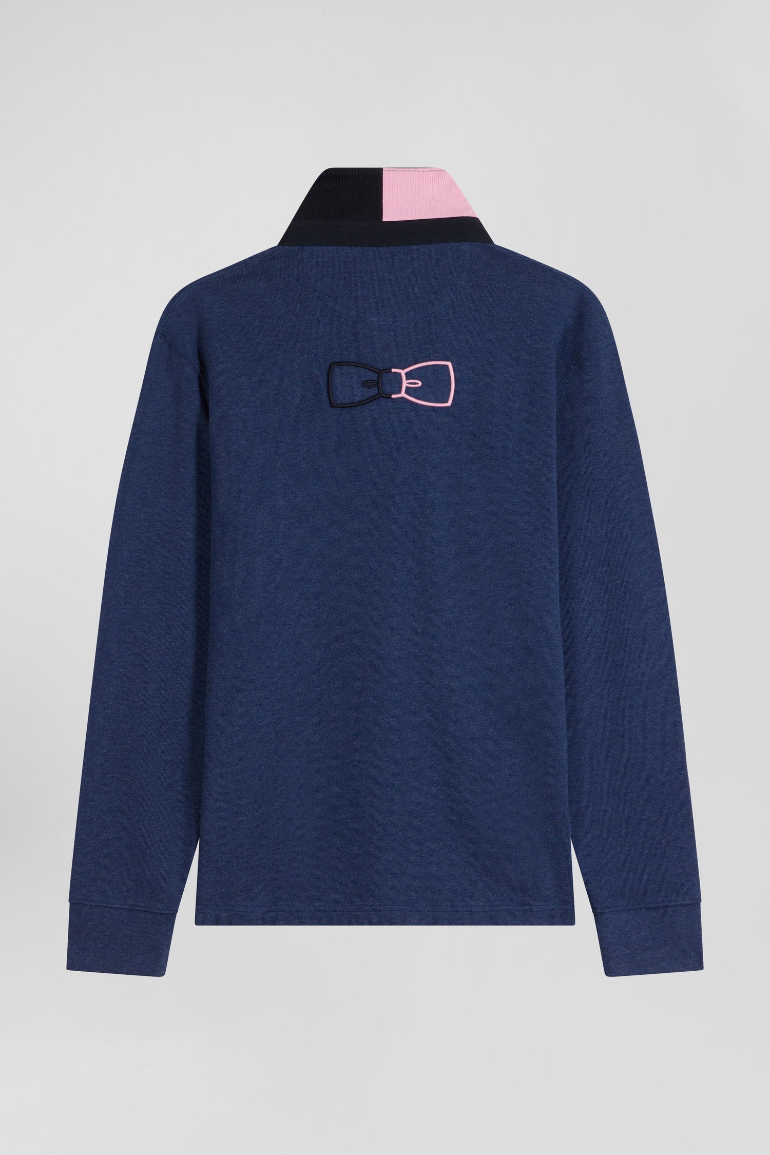 Regular navy long-sleeved cotton rugby shirt with bow tie details