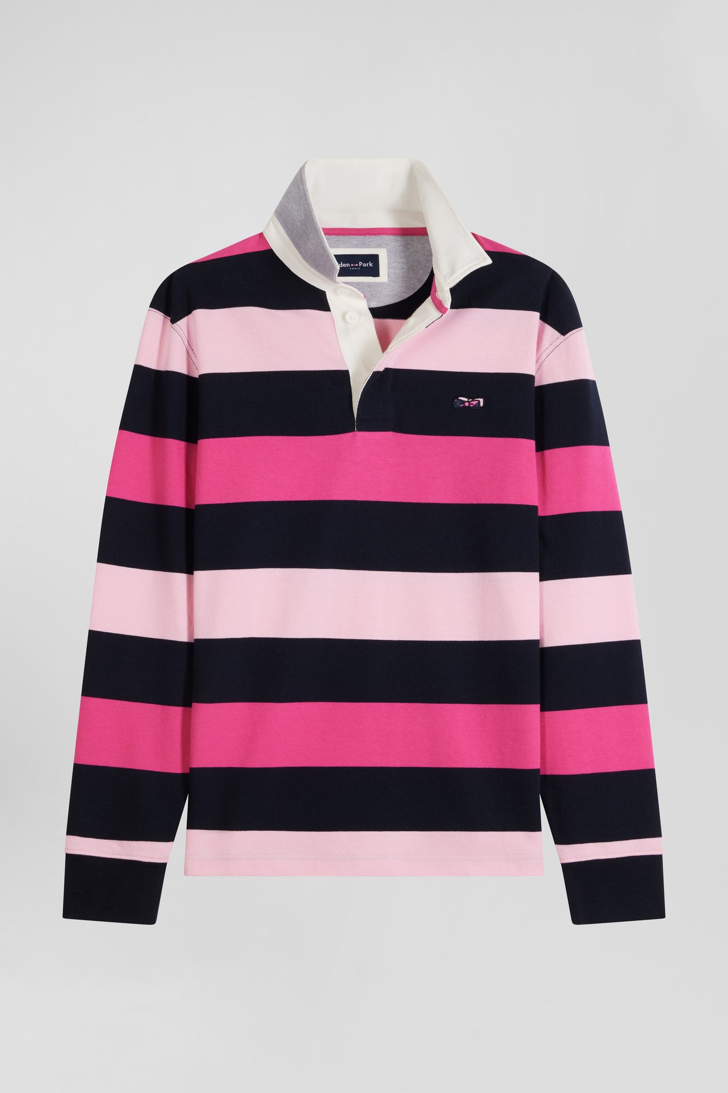 Regular pink striped long-sleeved cotton rugby shirt