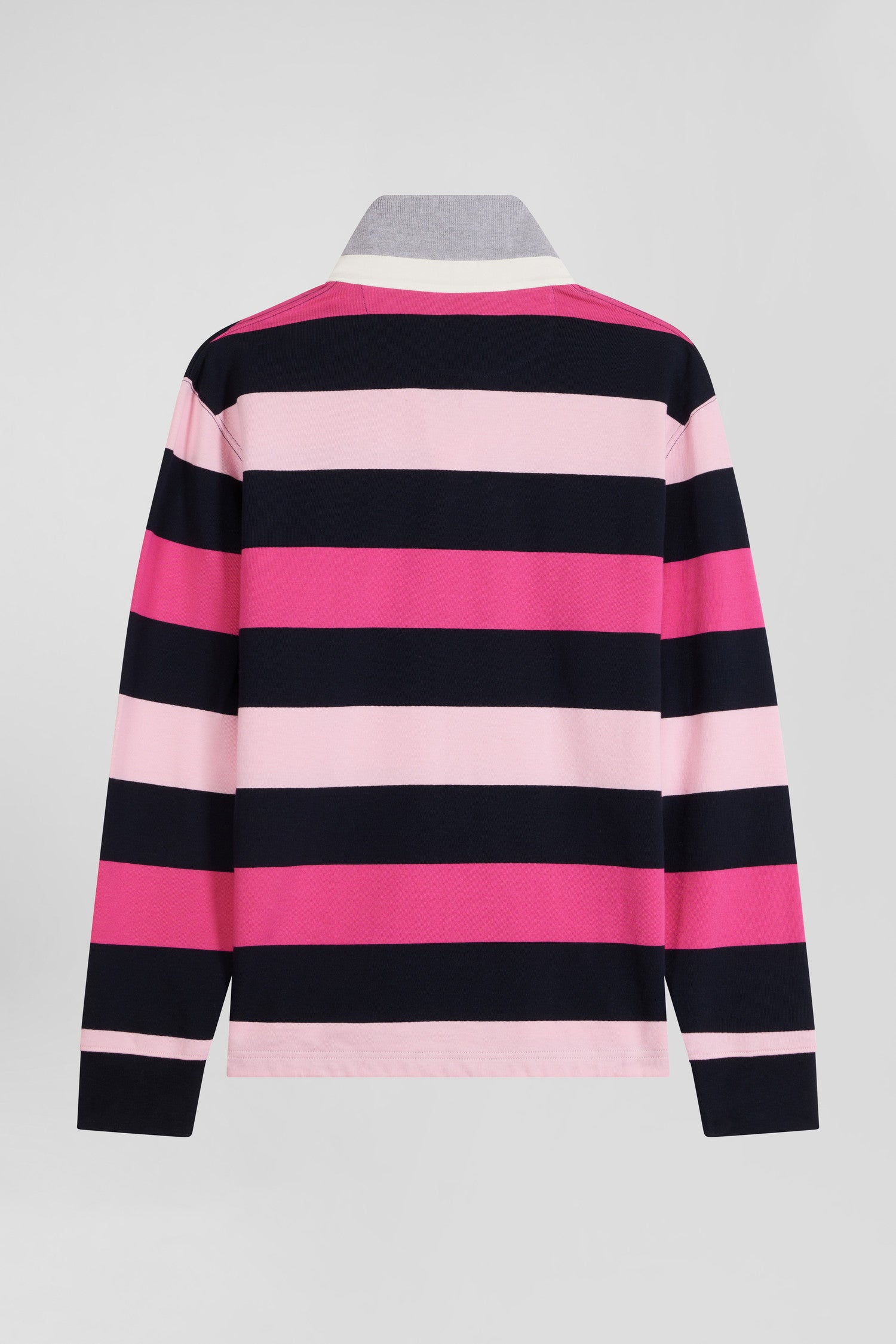 Regular pink striped long-sleeved cotton rugby shirt