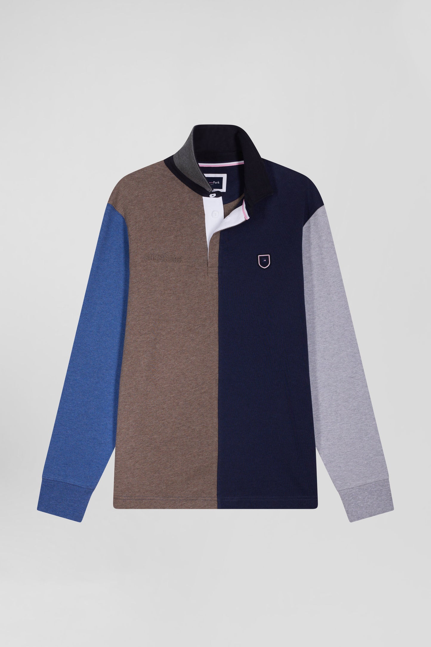 Regular navy colorblock long-sleeved cotton rugby shirt