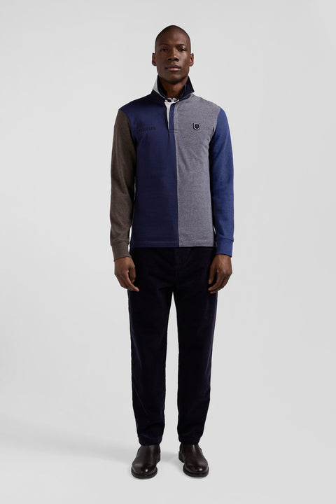 Regular grey colorblock long-sleeved cotton rugby shirt - Image 1