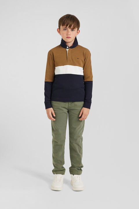 Long-sleeved jersey in hazelnut cotton, regular fit - Image 1