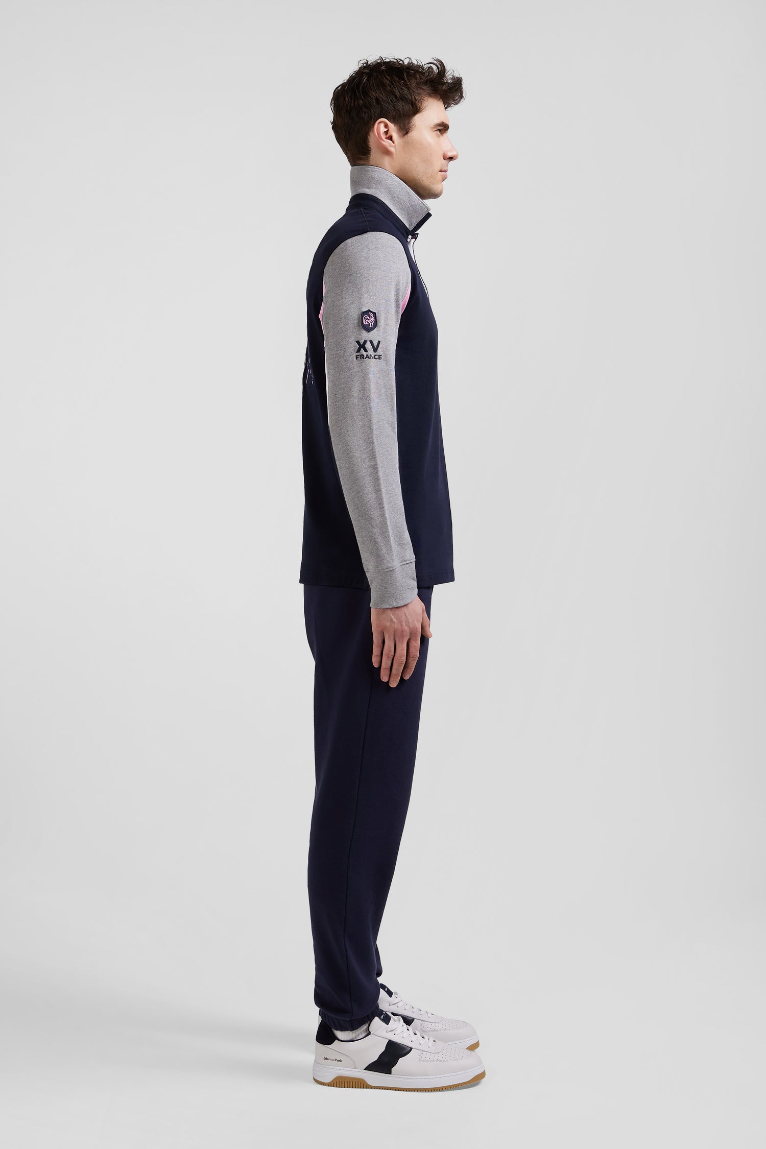 Regular navy blue XV de France long-sleeved cotton rugby shirt