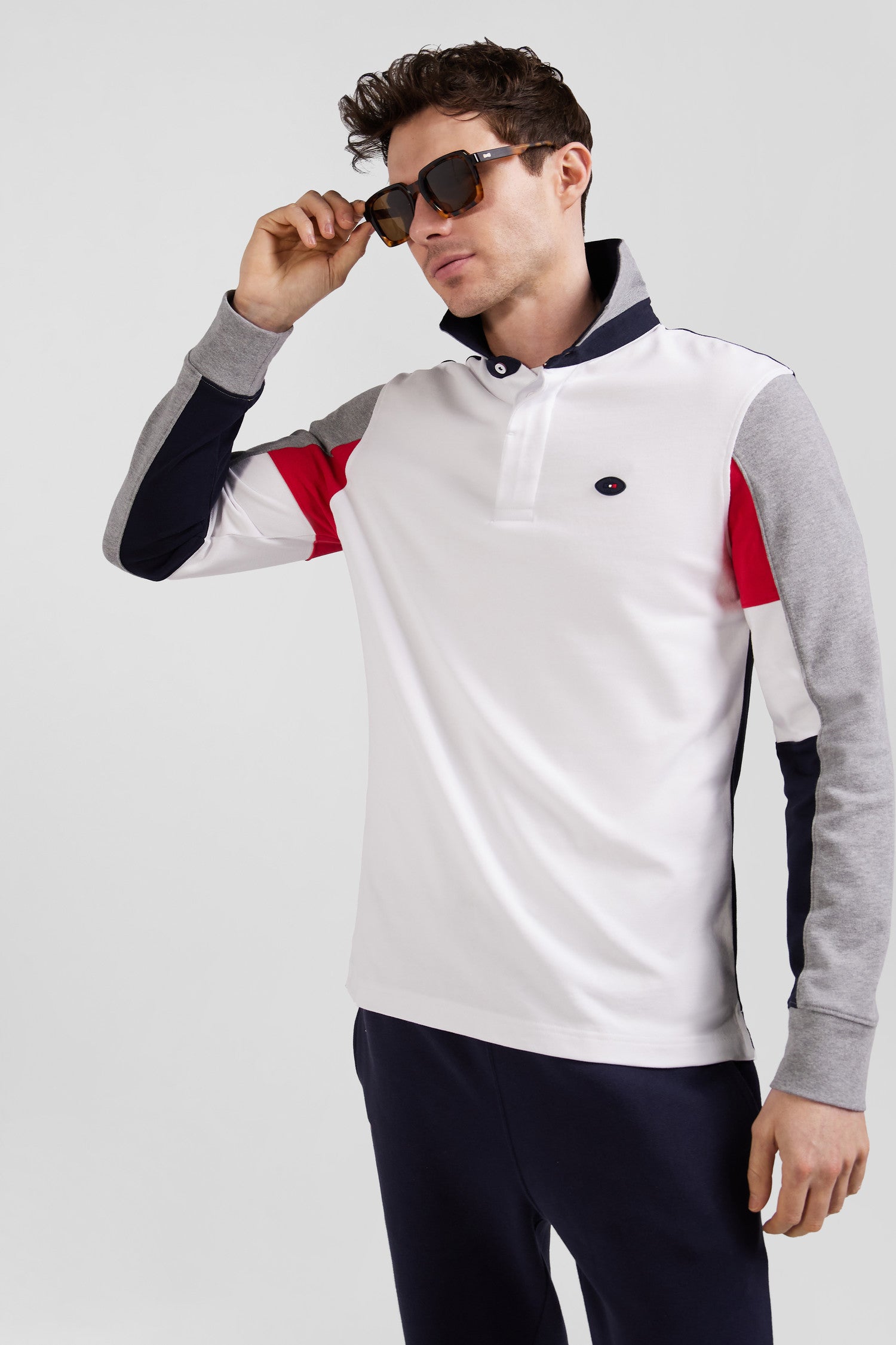 Regular white long-sleeved cotton rugby shirt