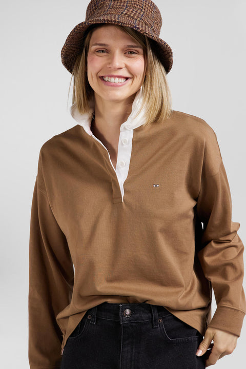 Relaxed fit long-sleeved jersey in hazelnut cotton - Image 2