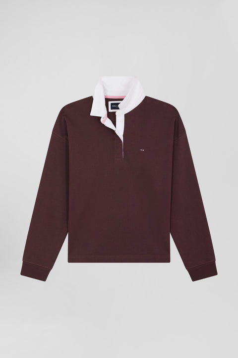Relaxed burgundy long-sleeved cotton rugby shirt - Image 2