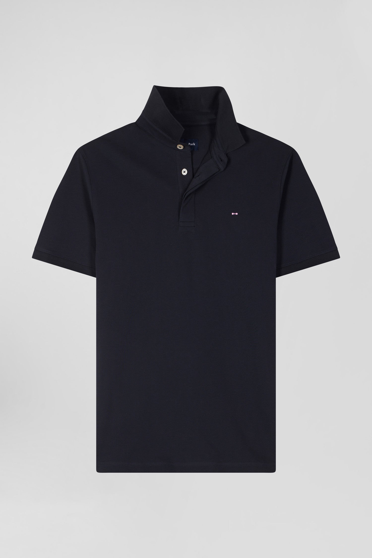 Slim navy blue short-sleeved cotton piqué polo shirt