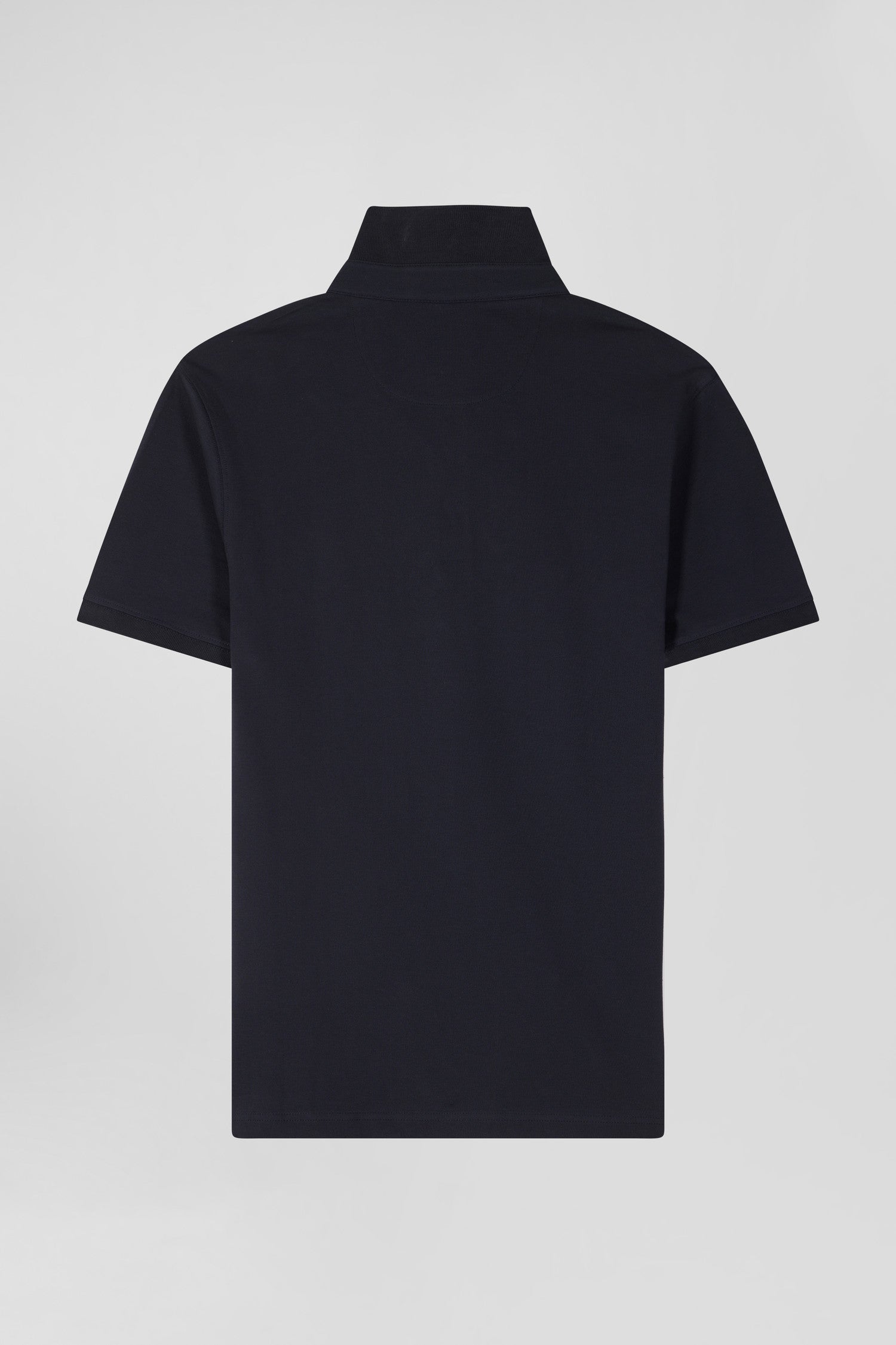 Slim navy blue short-sleeved cotton piqué polo shirt