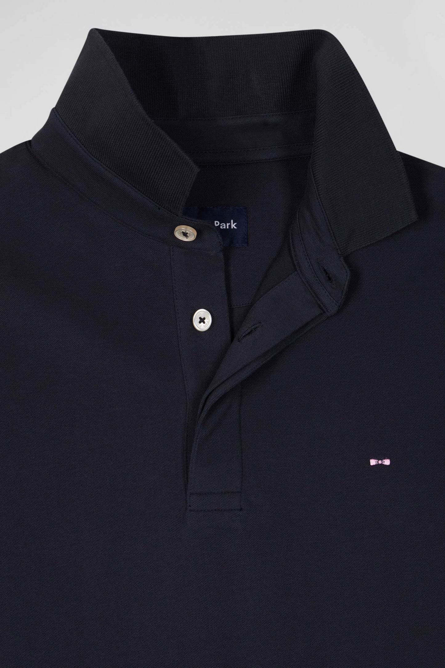 Slim navy blue short-sleeved cotton piqué polo shirt