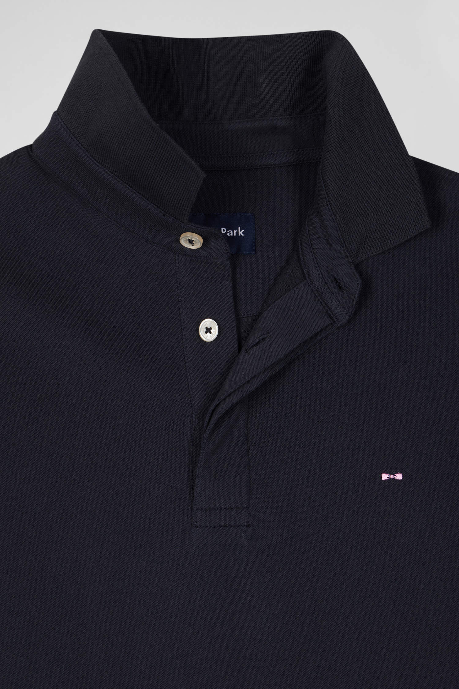 Slim navy blue short-sleeved cotton piqué polo shirt