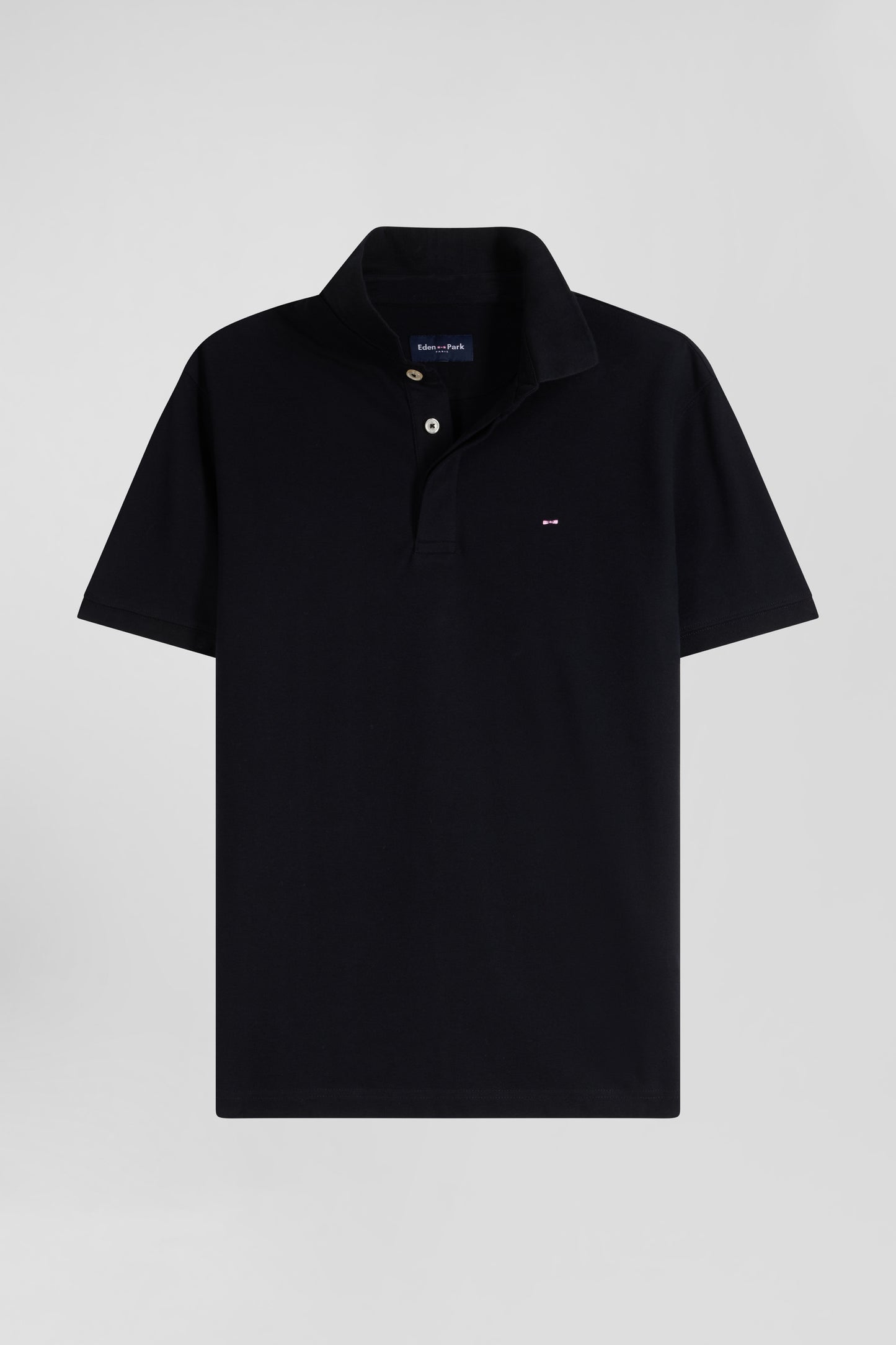 Slim black short-sleeved cotton piqué polo shirt