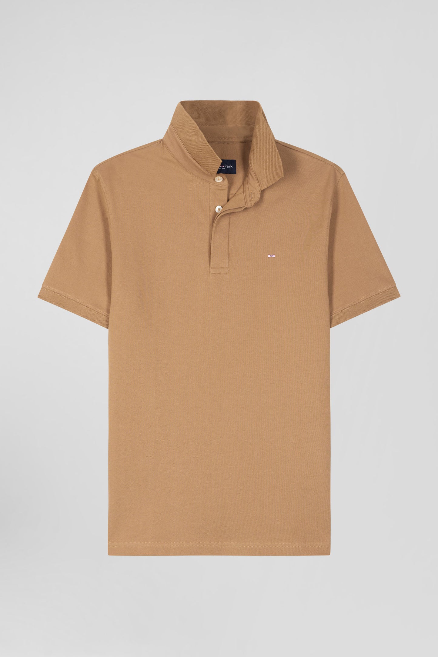 Slim camel short-sleeved stretch cotton polo shirt