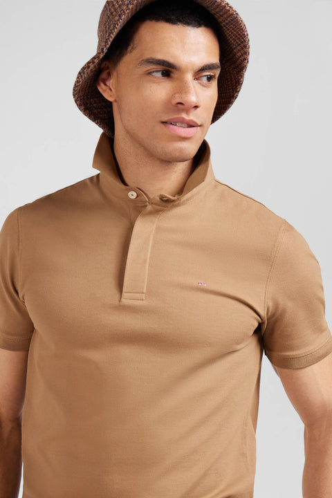 Slim-fit short-sleeve polo shirt in hazelnut stretch cotton - Image 3