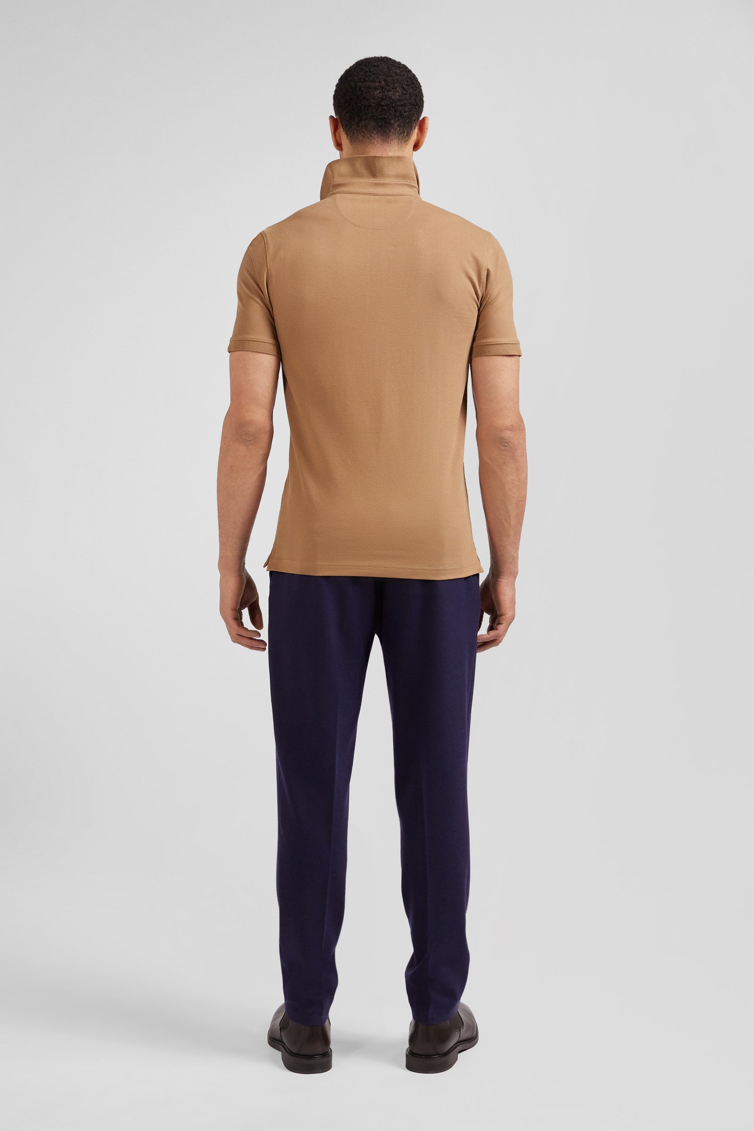 Slim camel short-sleeved stretch cotton polo shirt