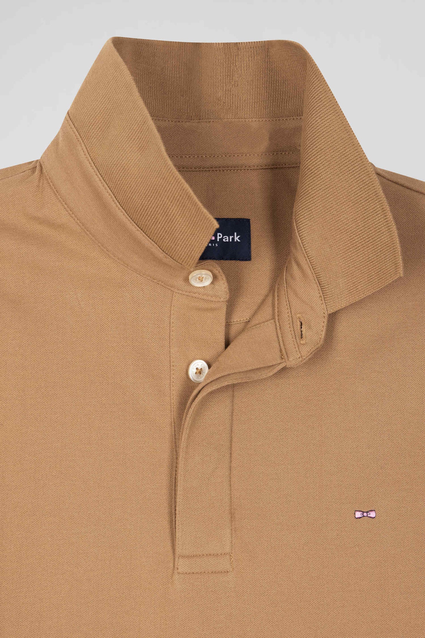 Slim-fit short-sleeve polo shirt in hazelnut stretch cotton