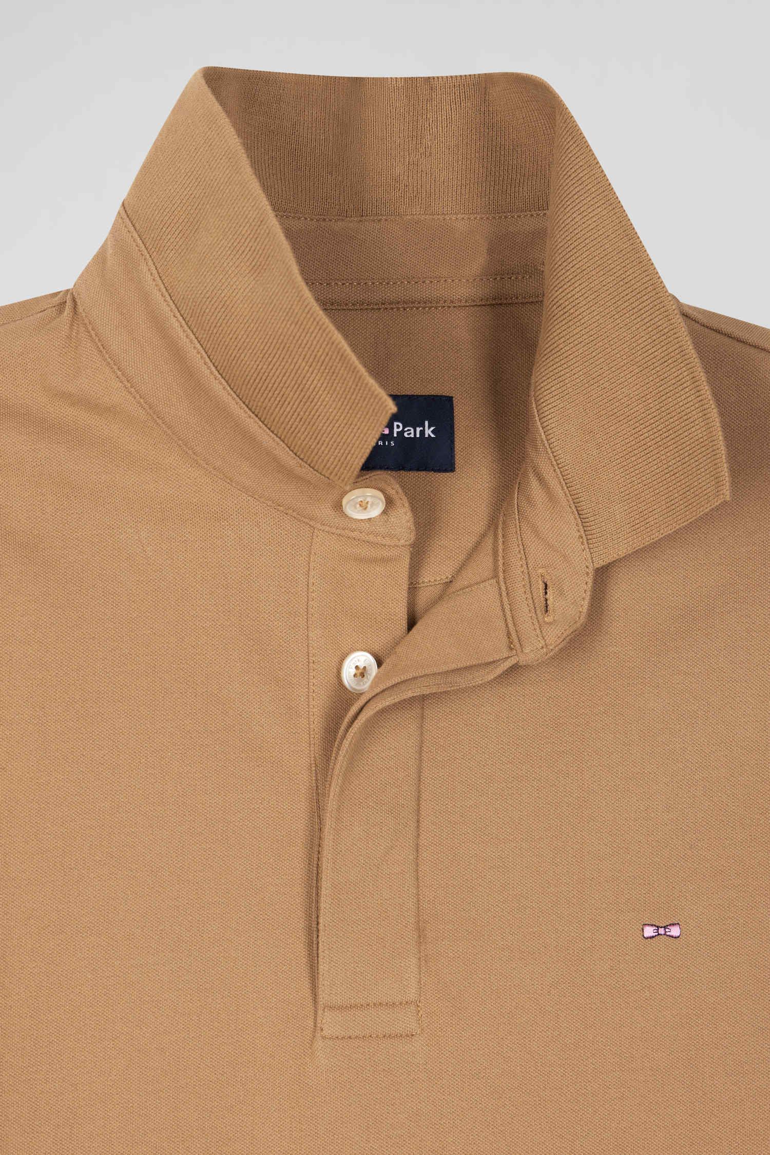 Slim camel short-sleeved stretch cotton polo shirt