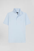 Slim sky blue short-sleeved stretch cotton polo shirt