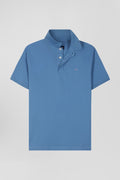 Slim blue short-sleeved stretch cotton polo shirt