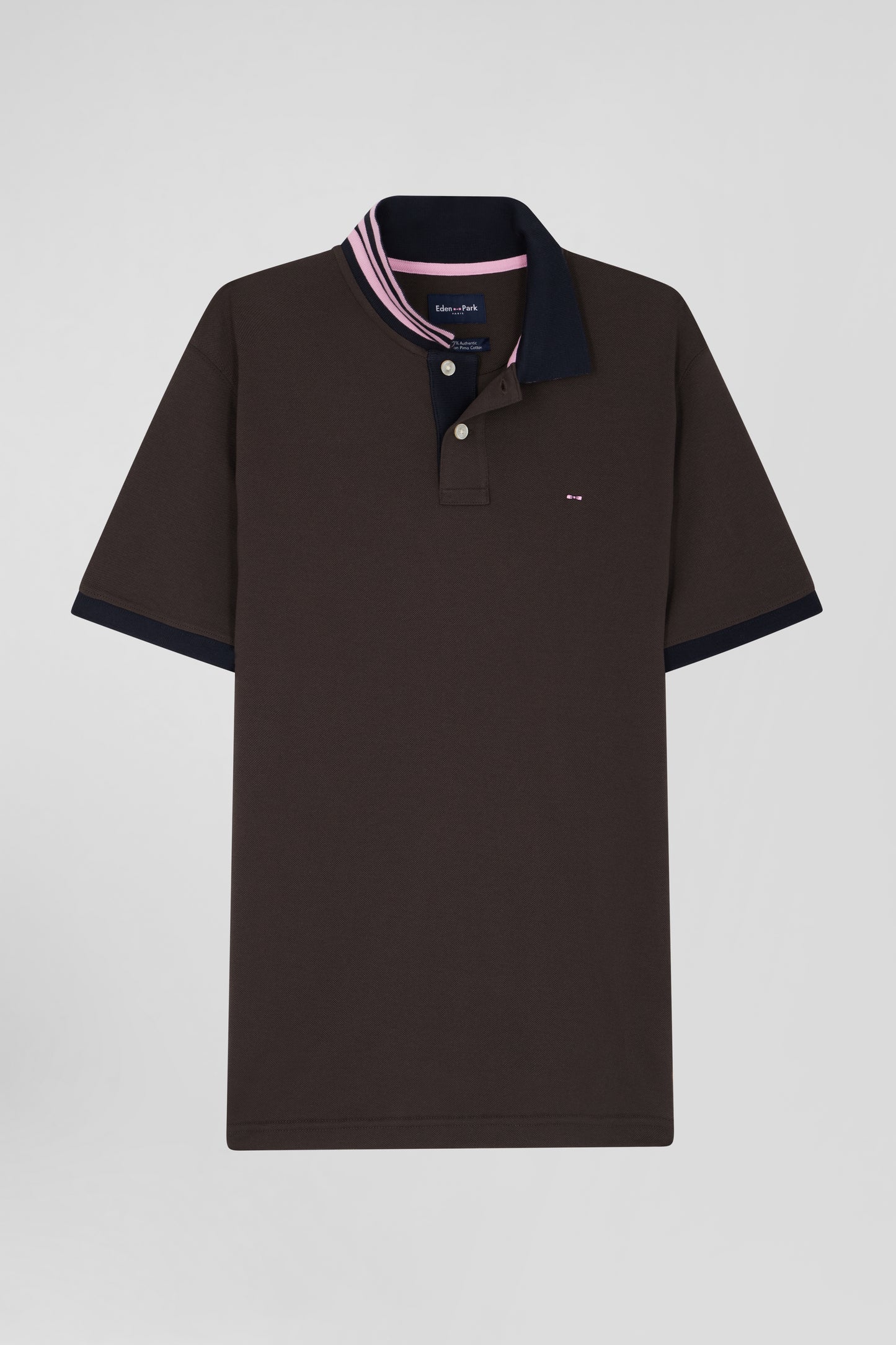 Regular brown short-sleeved cotton piqué polo shirt