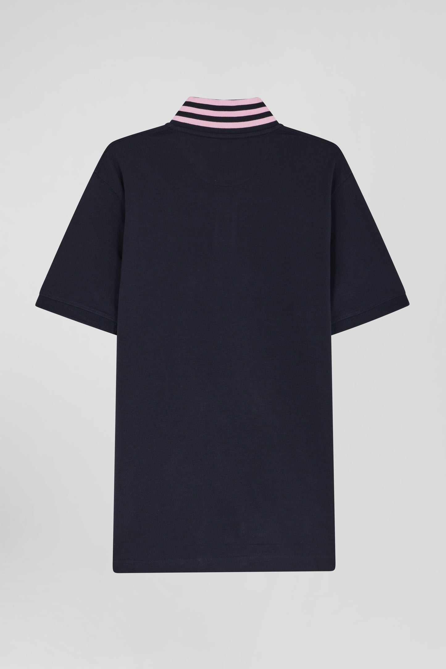 Regular navy blue short-sleeved cotton piqué polo shirt