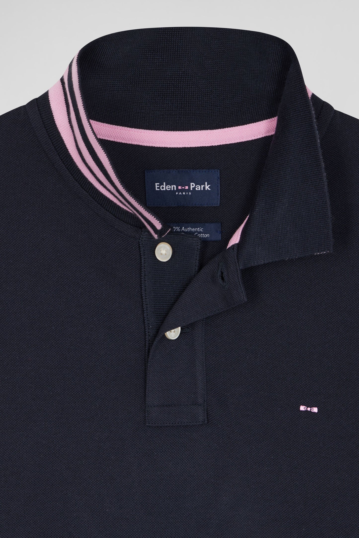 Regular navy blue short-sleeved cotton piqué polo shirt