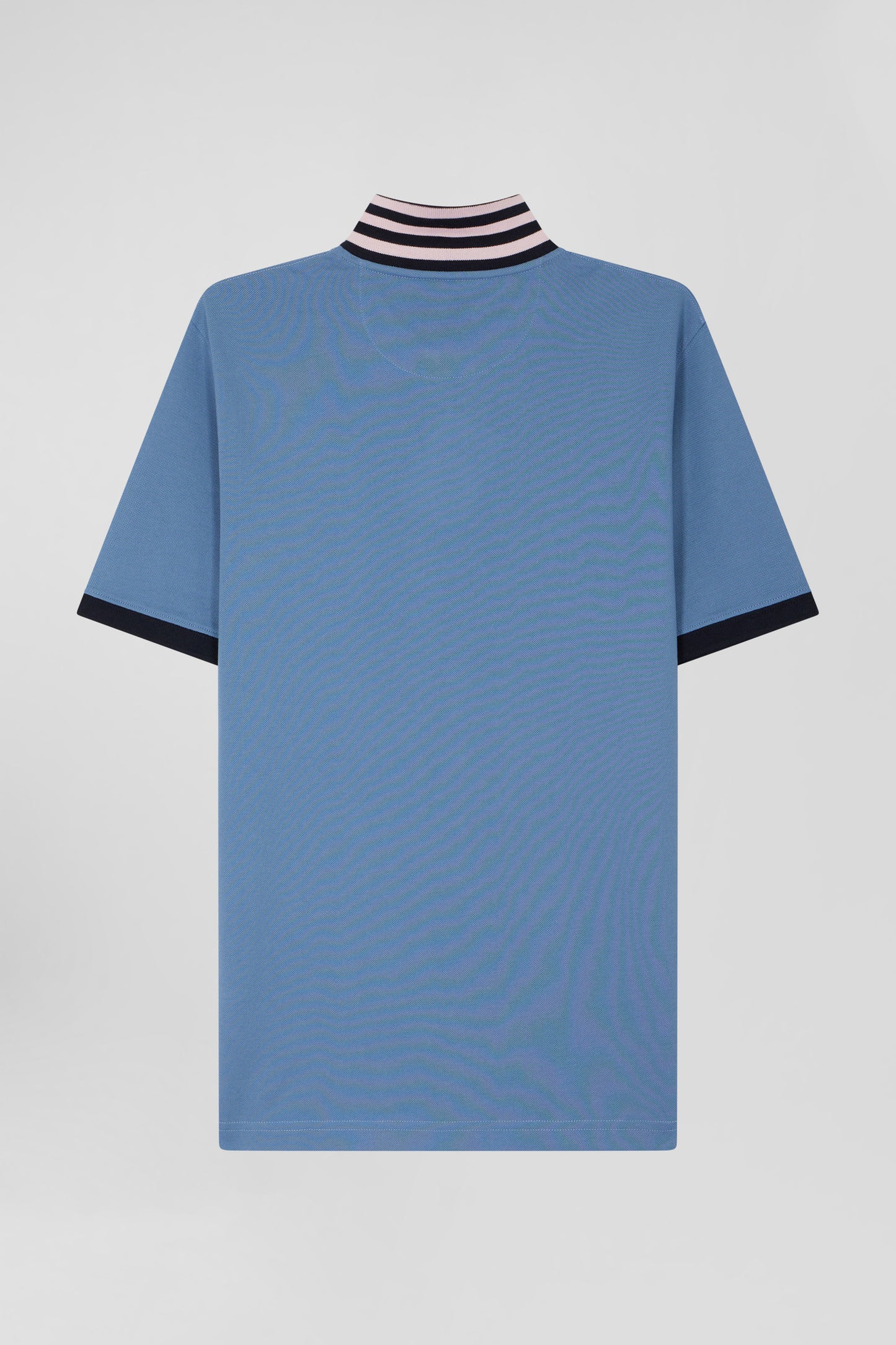 Regular sky blue short-sleeved cotton piqué polo shirt with contrasting details