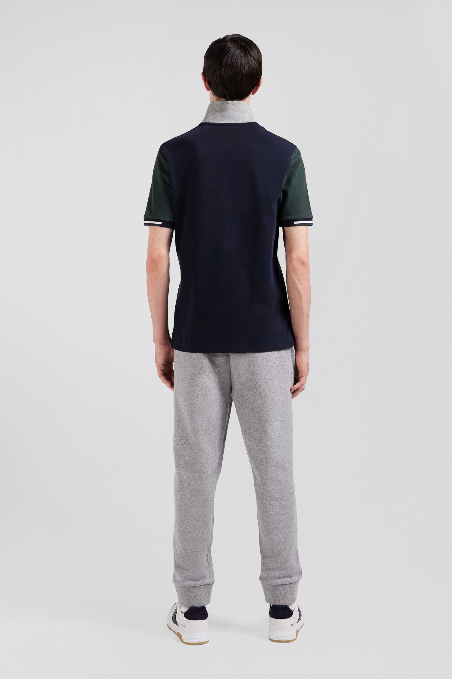 Regular green short-sleeved cotton piqué polo shirt with Eden Park jacquard collar