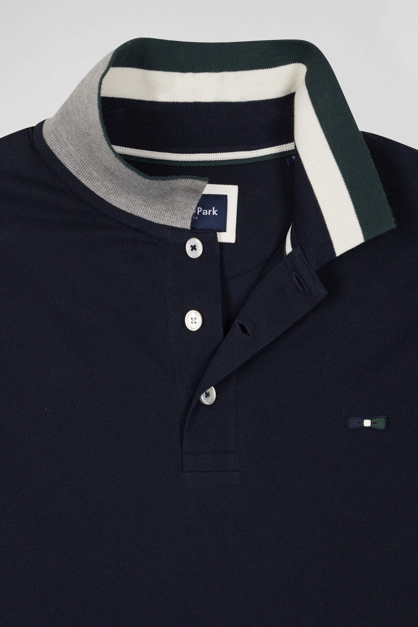 Regular green short-sleeved cotton piqué polo shirt with Eden Park jacquard collar