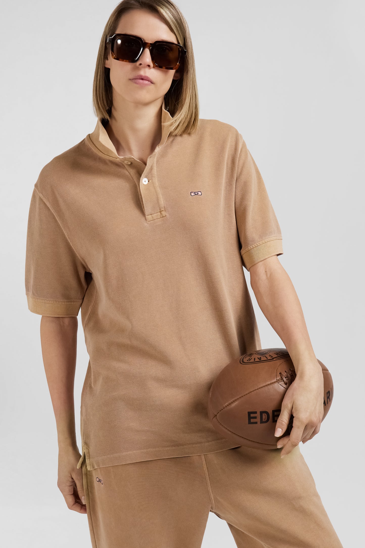 Polo manches courtes unisexe en piqué coton camel surteint coupe Oversized