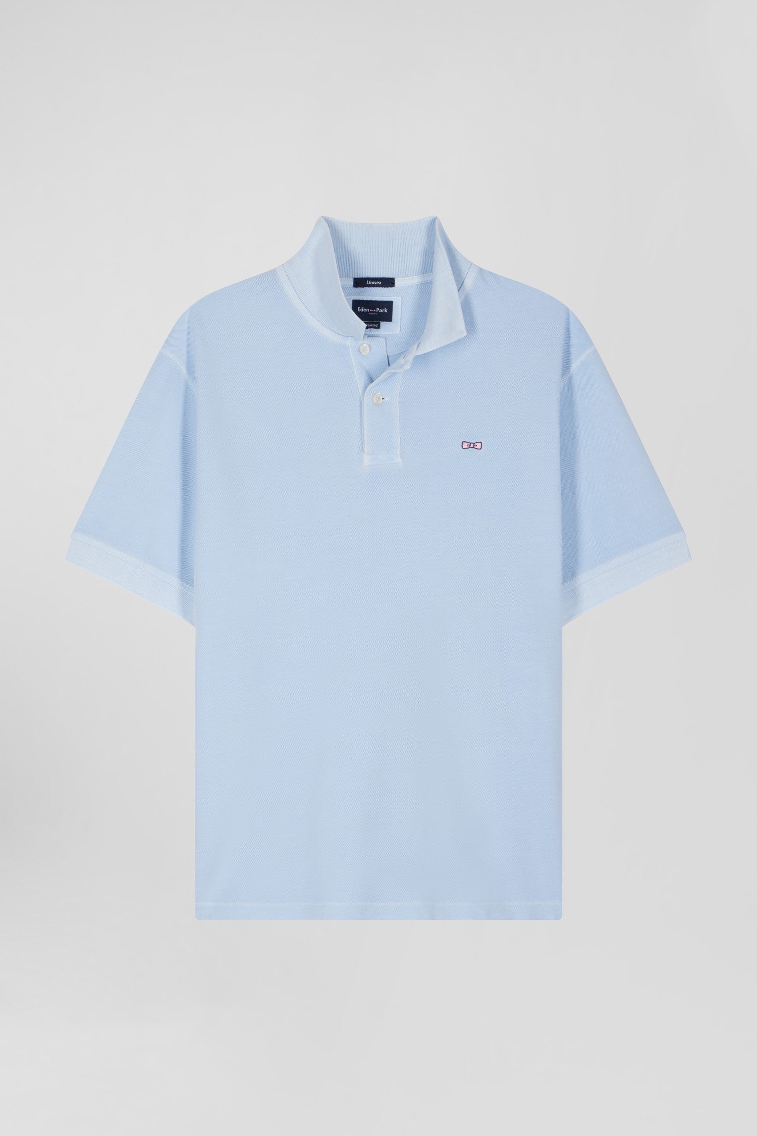 Oversized sky blue unisex short-sleeved cotton piqué polo shirt