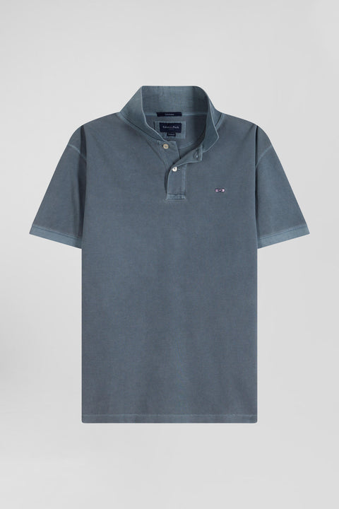 Oversized grey unisex short-sleeved cotton piqué polo shirt - Image 3