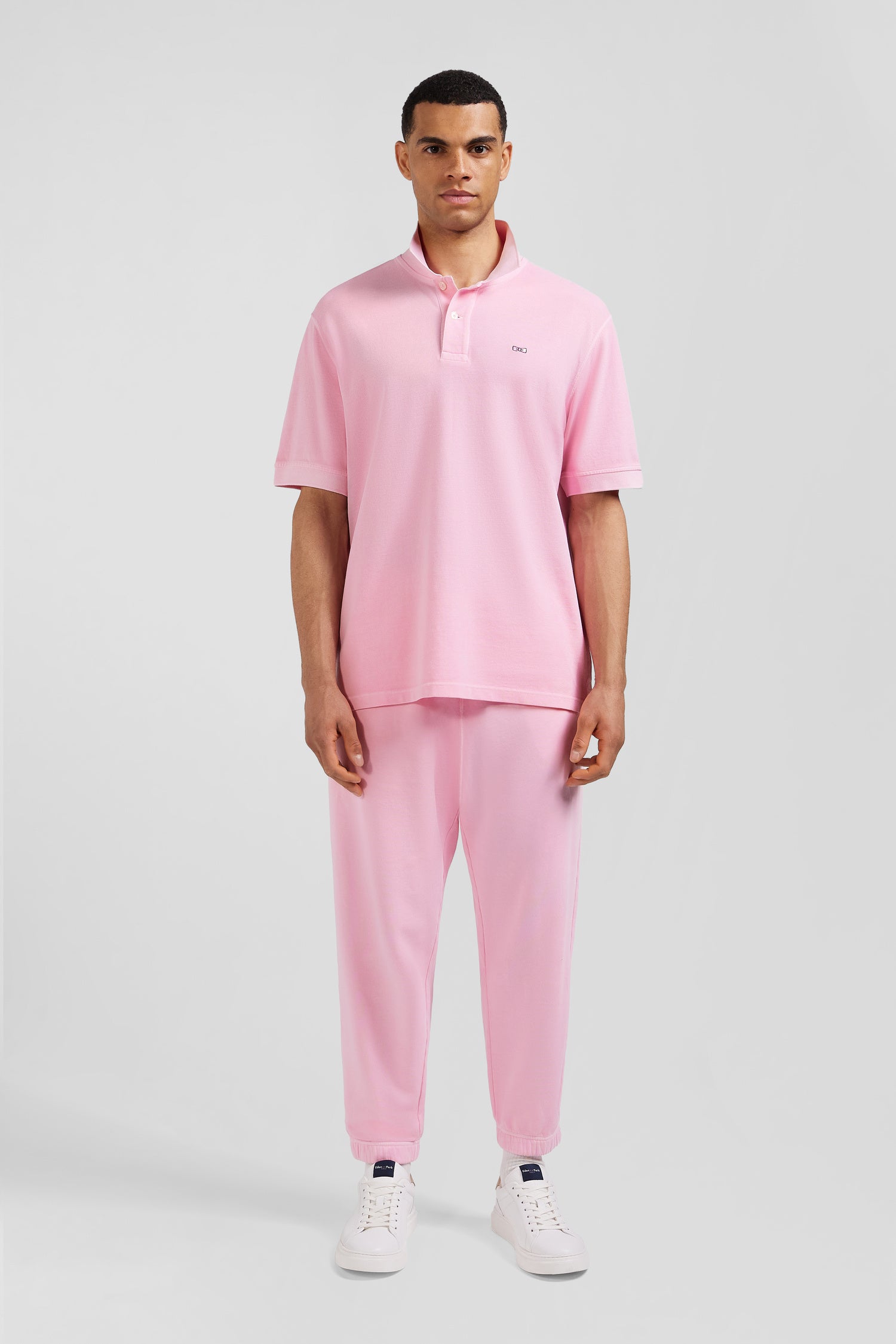 Oversized pink unisex short-sleeved cotton piqué polo shirt