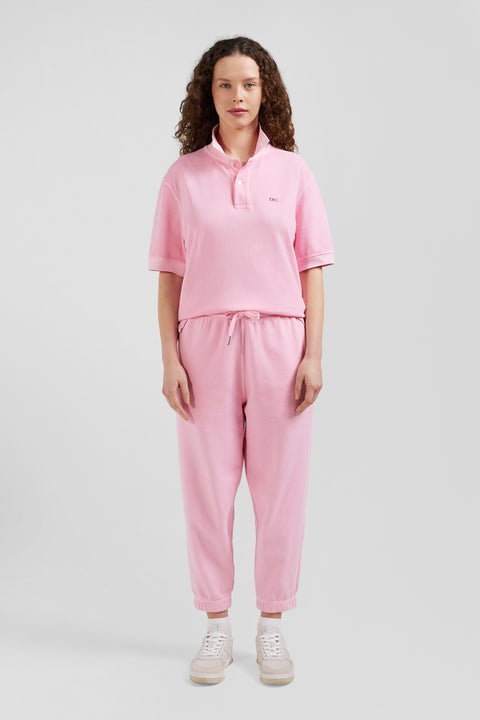 Oversized pink unisex short-sleeved cotton piqué polo shirt - Image 2