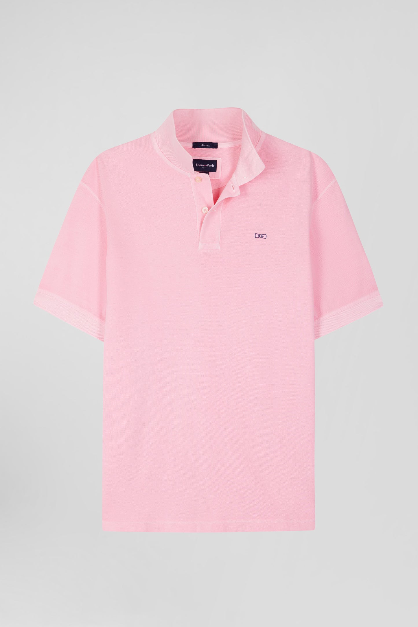 Oversized pink unisex short-sleeved cotton piqué polo shirt