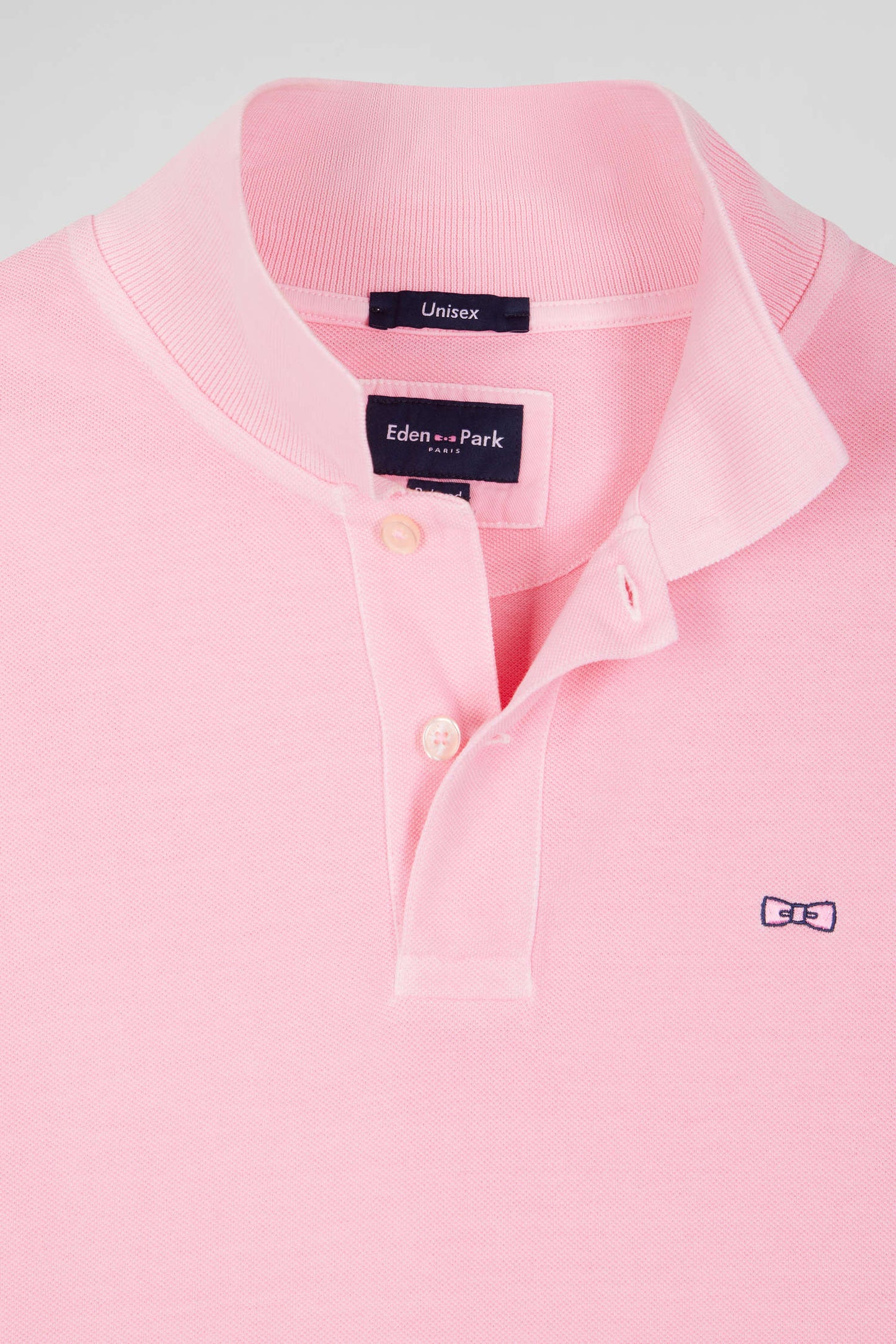 Oversized pink unisex short-sleeved cotton piqué polo shirt