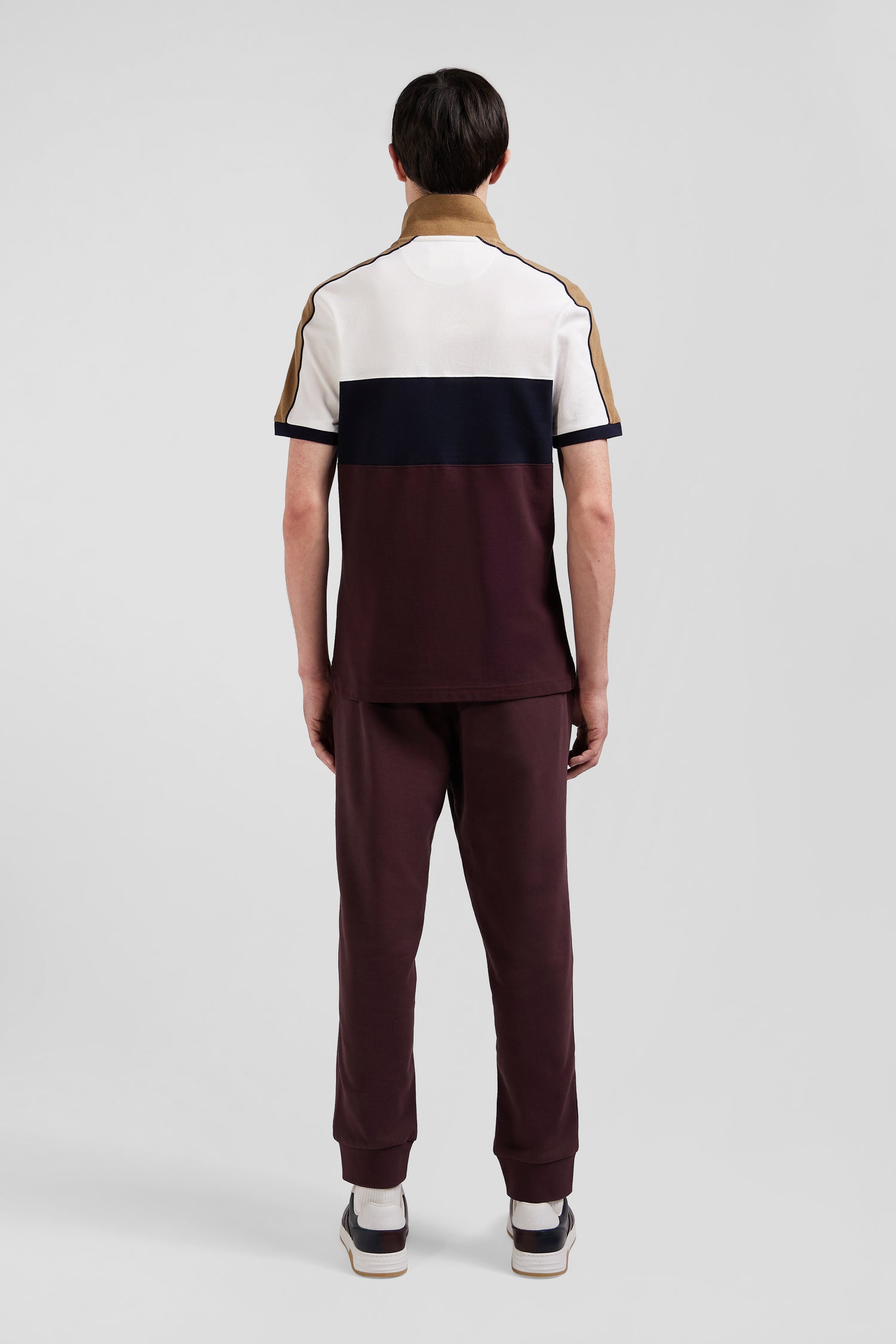 Regular burgundy tricolor short-sleeved cotton piqué polo shirt with Eden Park lettering