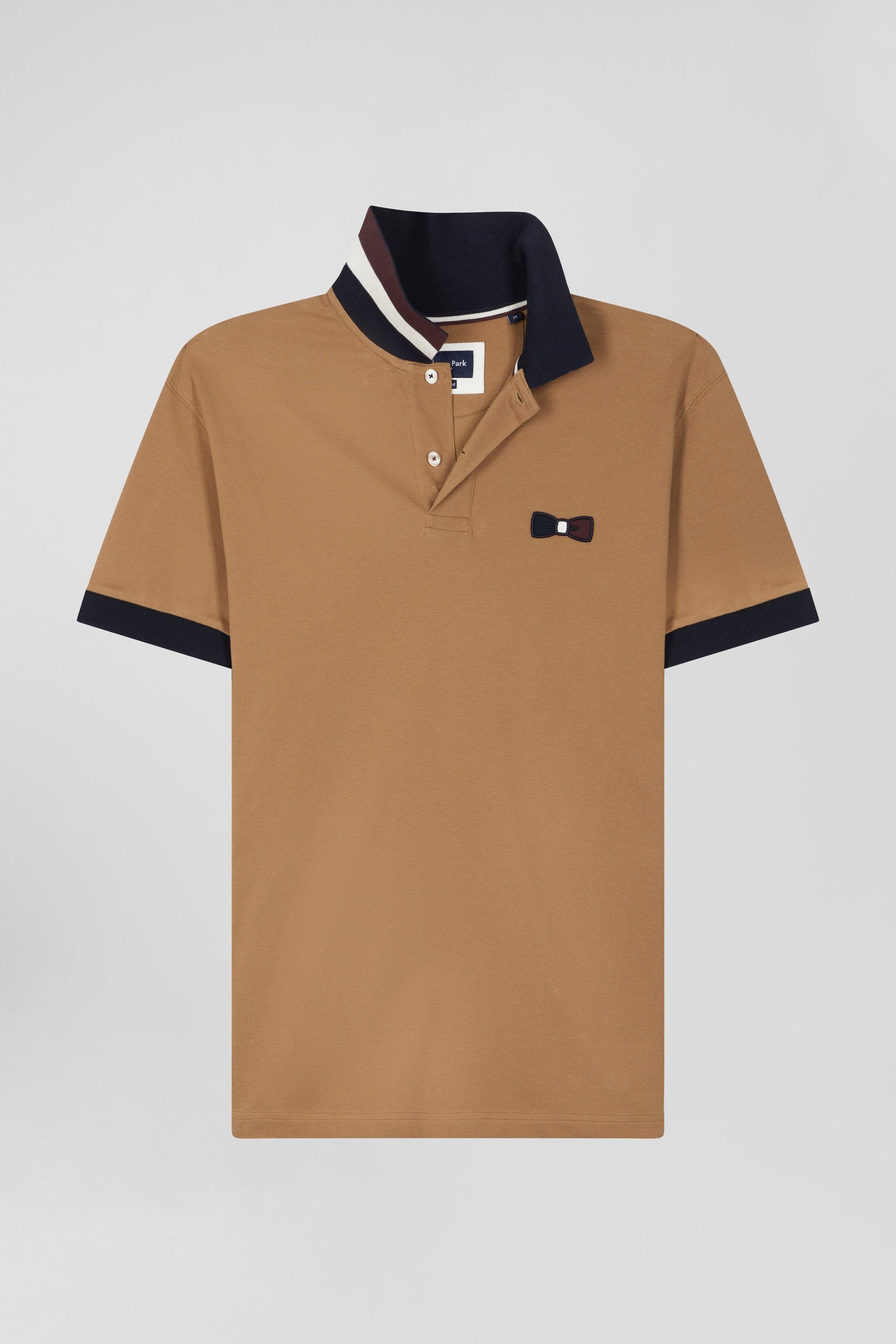 Oversize navy blue short-sleeved cotton piqué polo shirt with tricolor details