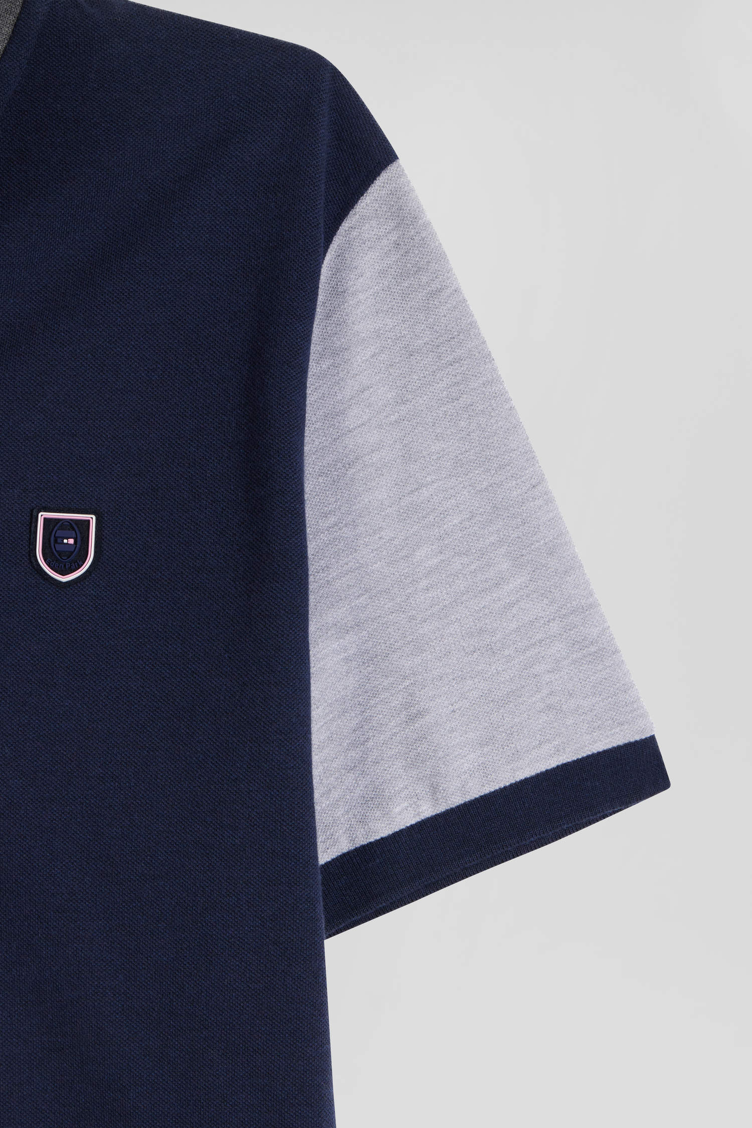 Regular navy blue colorblock short-sleeved cotton piqué polo shirt