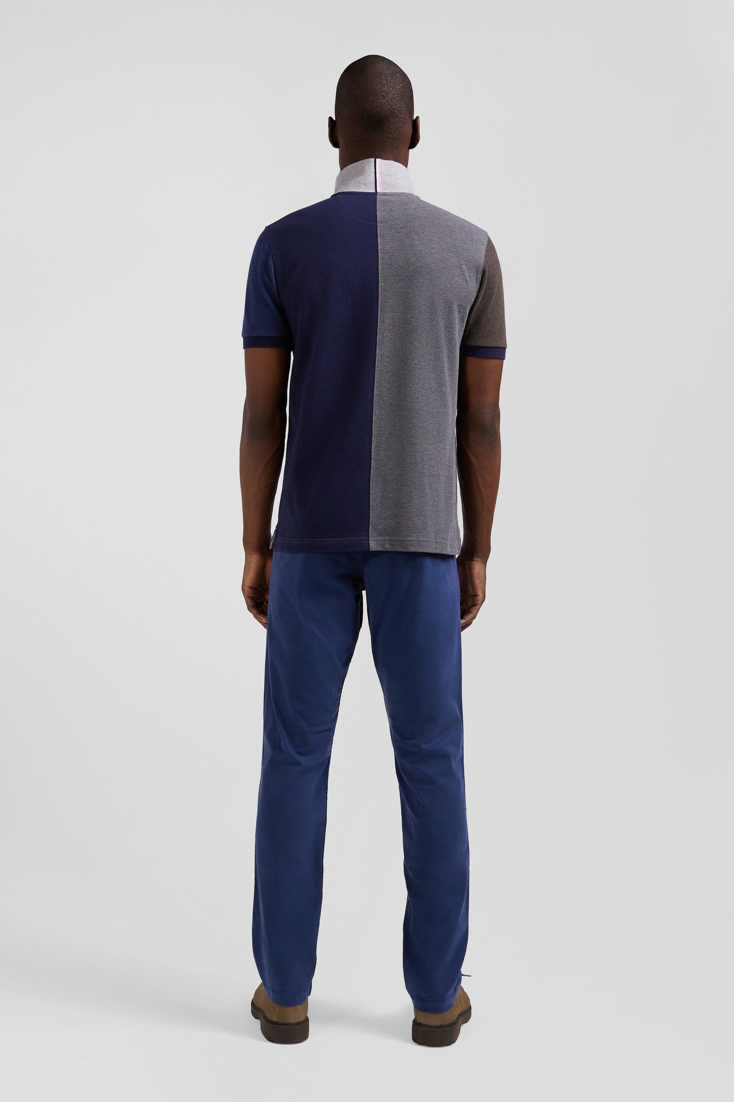 Regular grey colorblock short-sleeved cotton piqué polo shirt