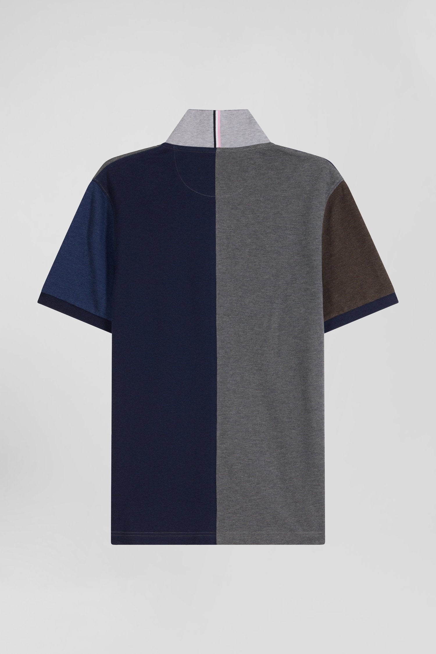 Polo manches courtes colorblock en piqué coton gris coupe Regular