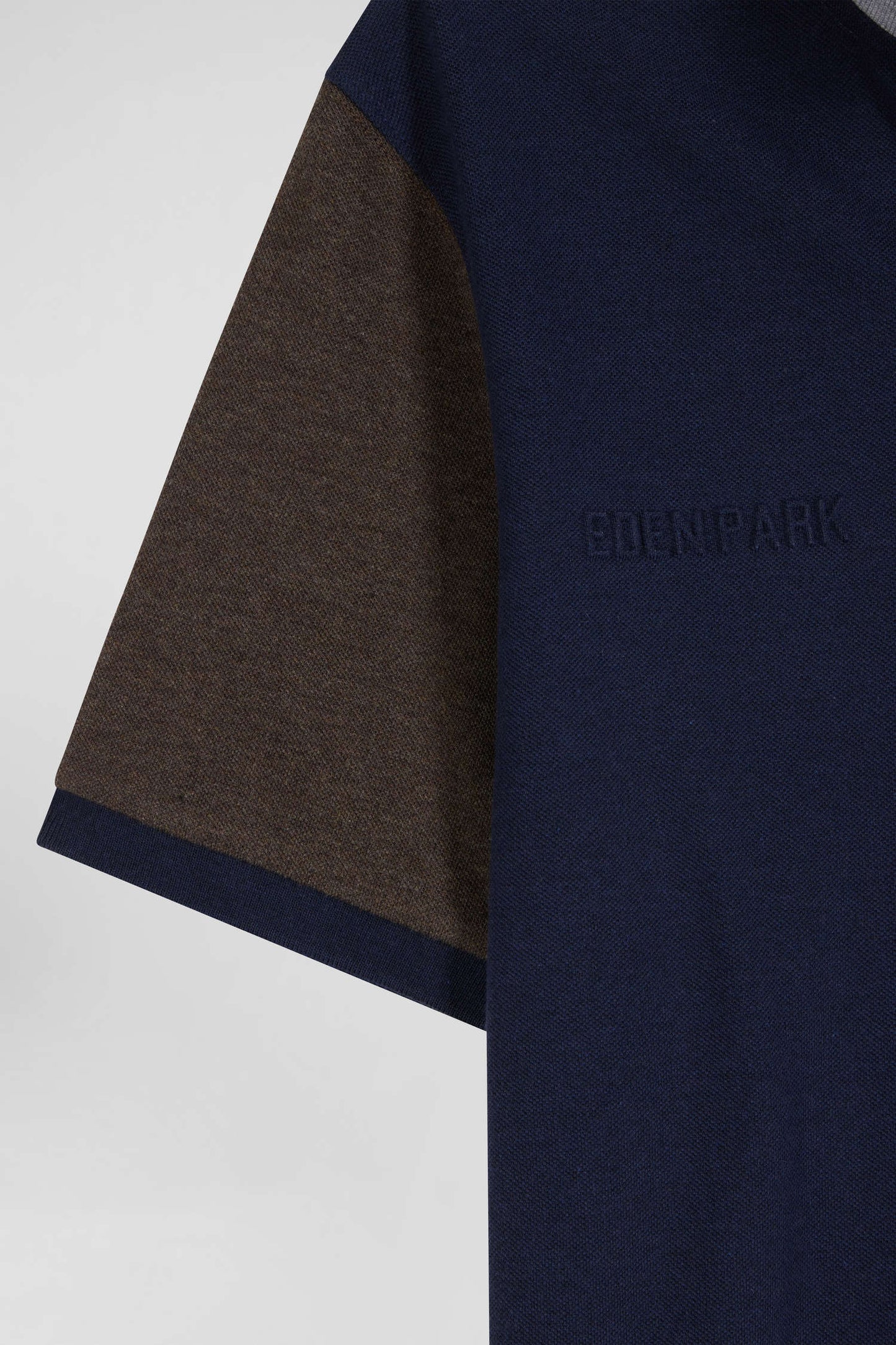 Regular grey colorblock short-sleeved cotton piqué polo shirt