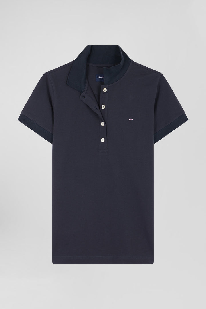 Polo manches courtes uni en coton stretch bleu marine coupe Slim