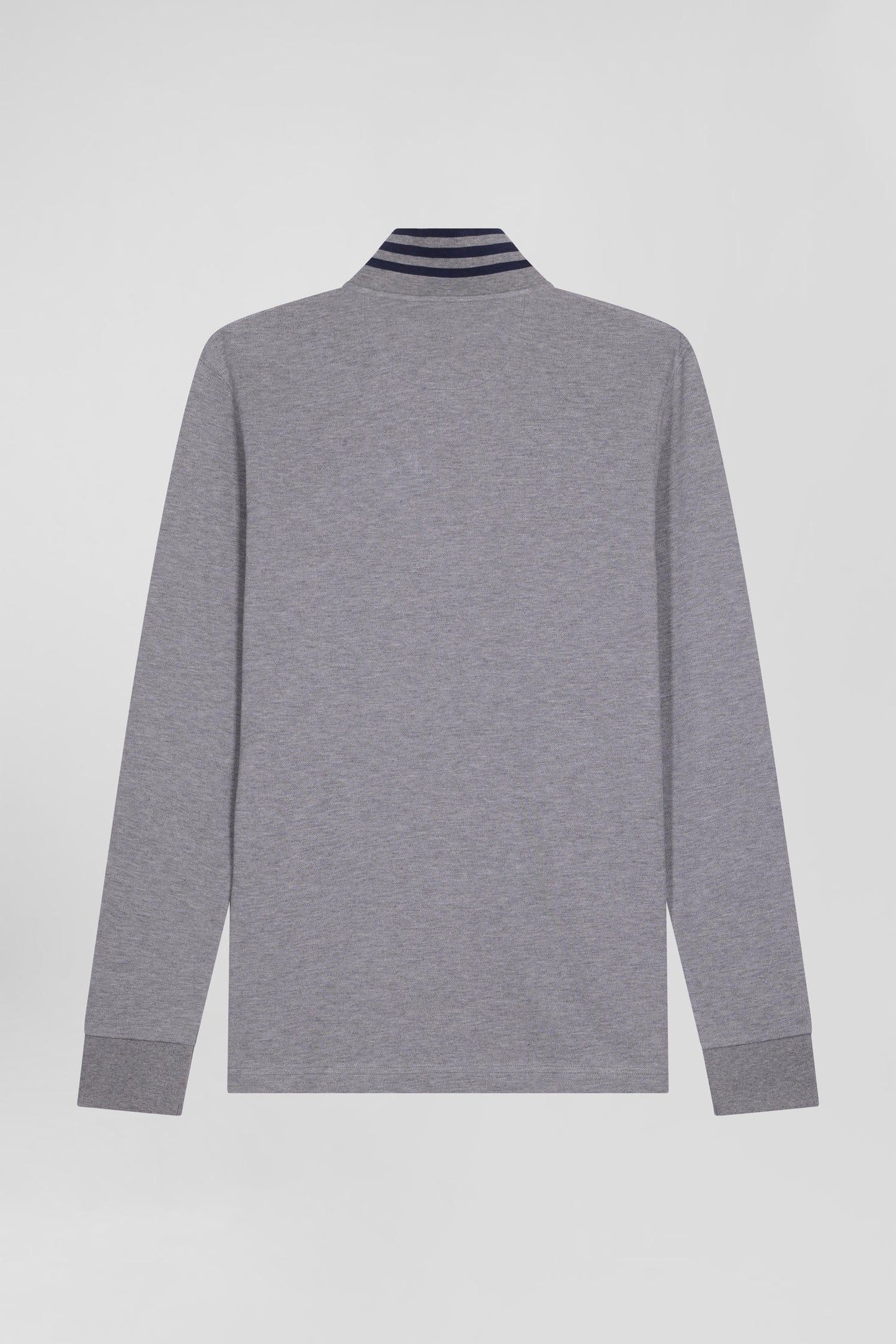 Long-sleeved grey cotton piqué polo shirt