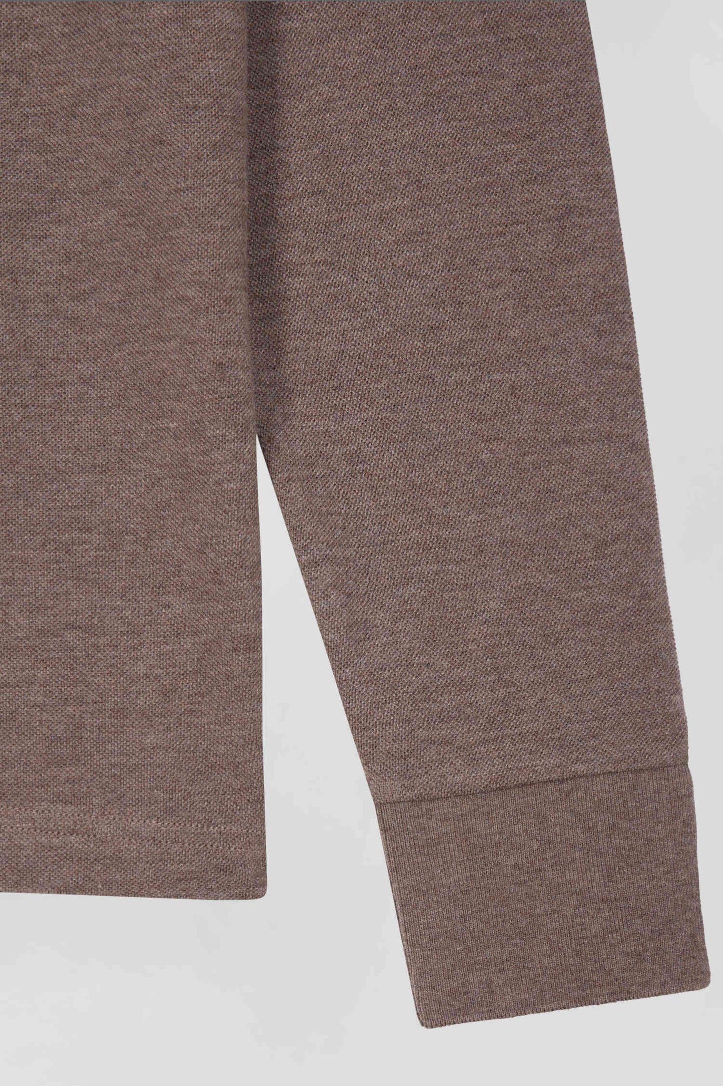 Long-sleeved brown cotton piqué polo shirt